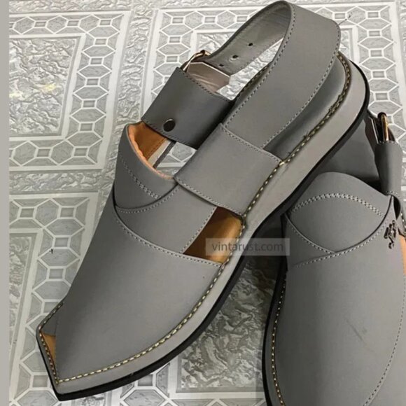 Grey Leather Kaptaan Chappal, Grey Suede Sandals For Gents, Handmade Premium main image 4